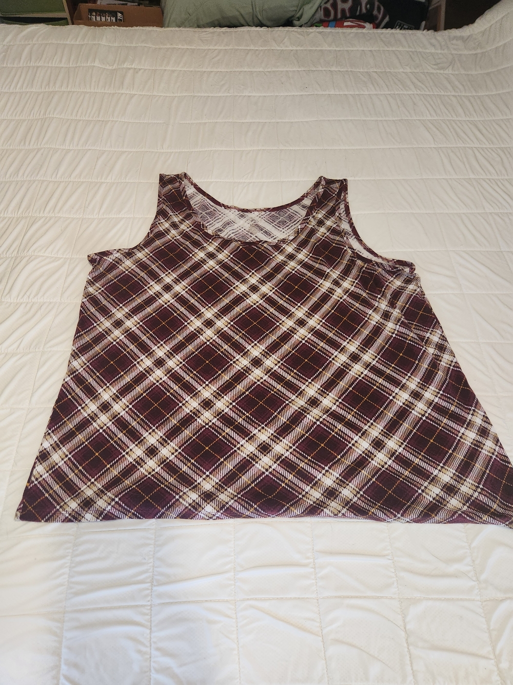Cato Burgundy Plaid Scoop Neck Tank Top